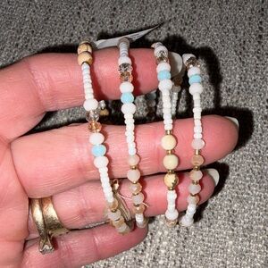 White and Gold memory wire Beaded Bracelet